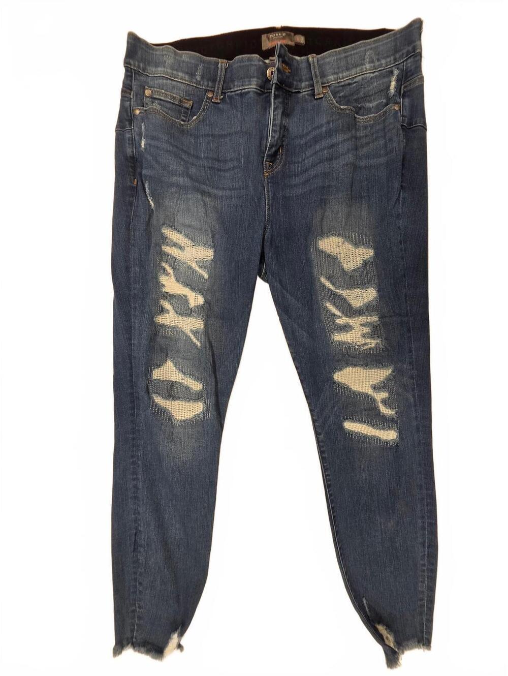 Torrid Bombshell Skinny Jeans 20T Blue Distressed Raw Hem Tall Plus Size